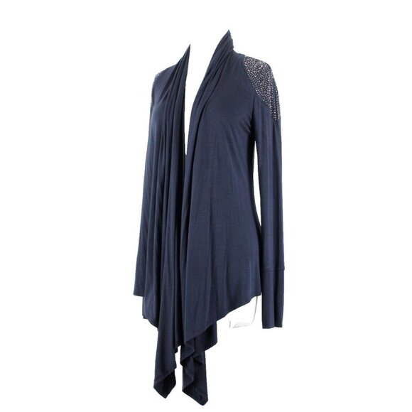 S Twelve Sweaters - S Twelve $59 Sz M Navy Blue Gunmetal Studded Shoulders Collared Rayon Wrap